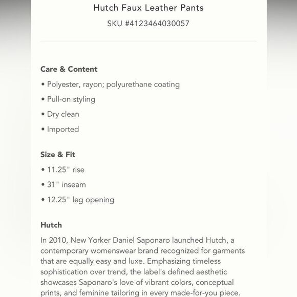 NWT Anthropologie Hutch FAUX LEATHER PANTS Black Size 10 - Picture 15 of 16